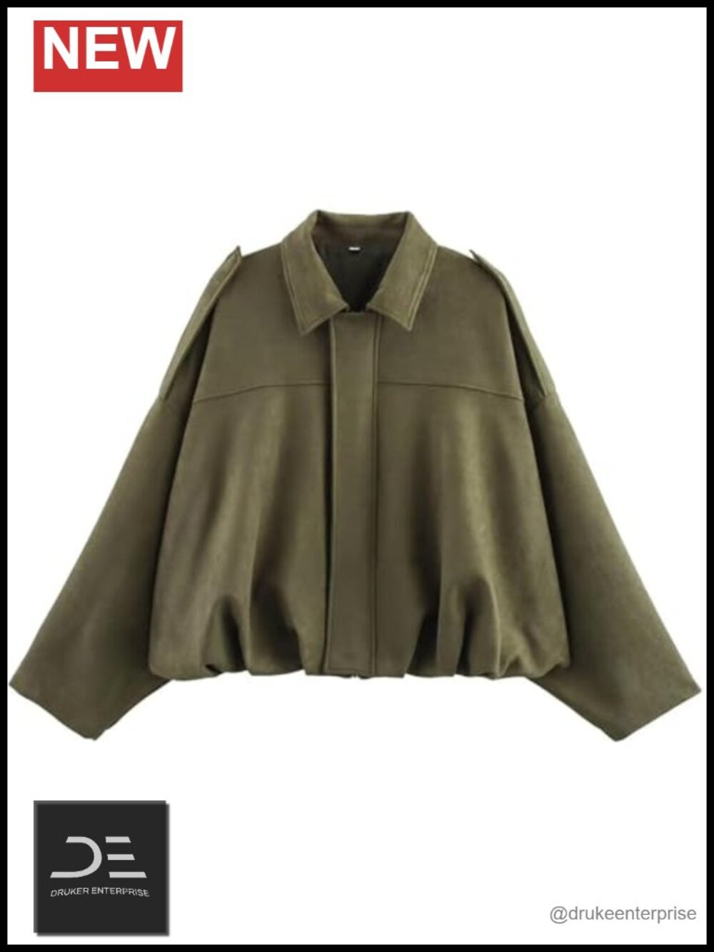 Faux Suede Bomber Jacket Oversized Cropped Batwing Coat